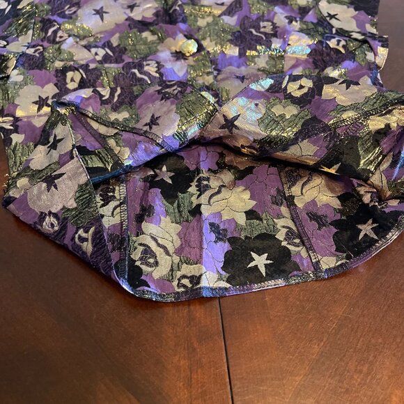 Vtg Petite Principles Floral Metallic Blouse Short Sleeves Button-Up  Size S - Picture 12 of 12